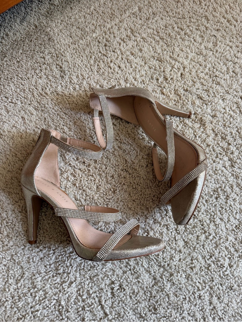 Kelly & Katie Champagne Rhinestone Ankle-Strap Heels